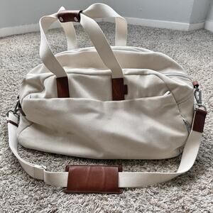 Away The Everywhere Weekender Canvas Leather Duffle Bag Off White Brown Shoulder